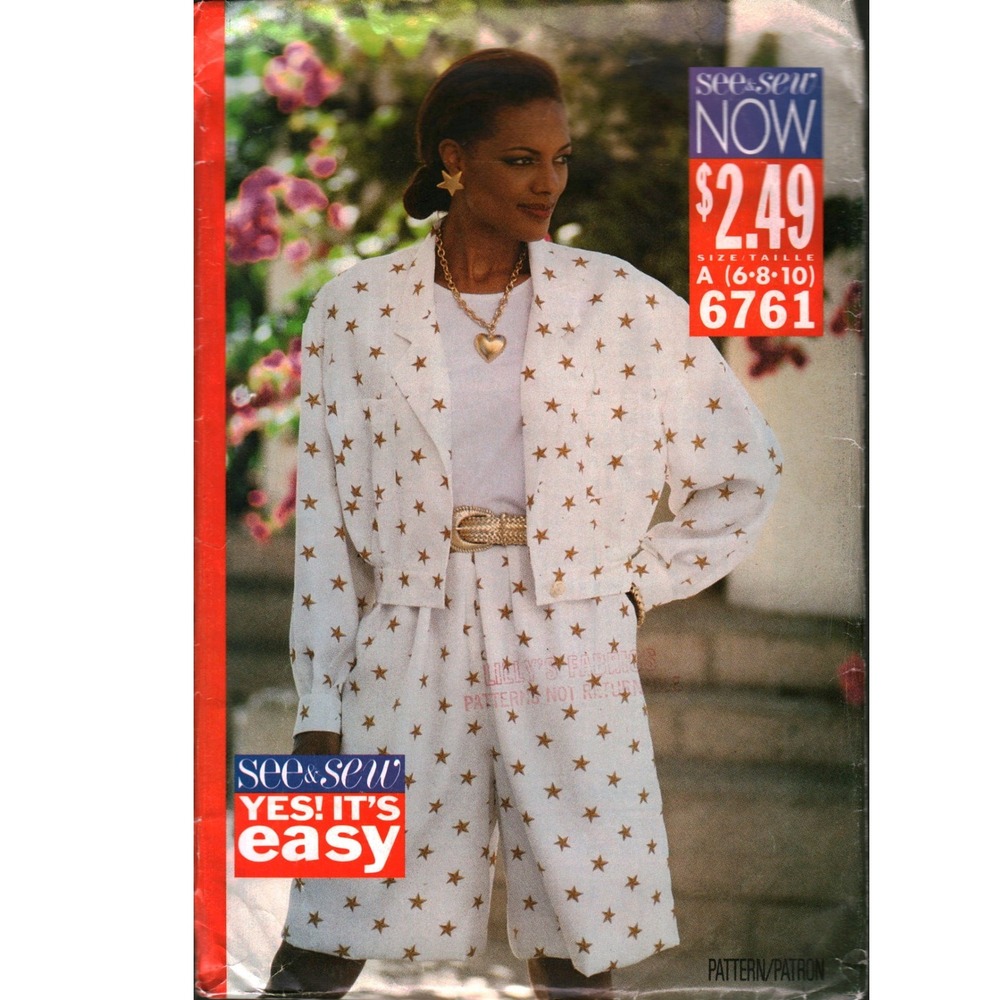 Vintage See & Sew 6761 Jacket and Split Skirt Sewing Pattern Size 6-8-10 1993